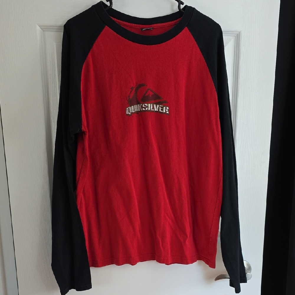 Quiksilver Red Body Black Raglan Long Sleeve Tee